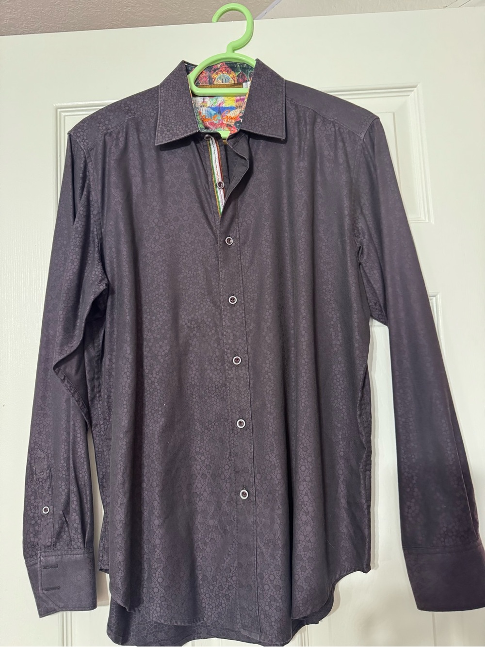 Robert Graham Dark Purple Dress Shirt with Contrast Trim - Picture 1 of 4